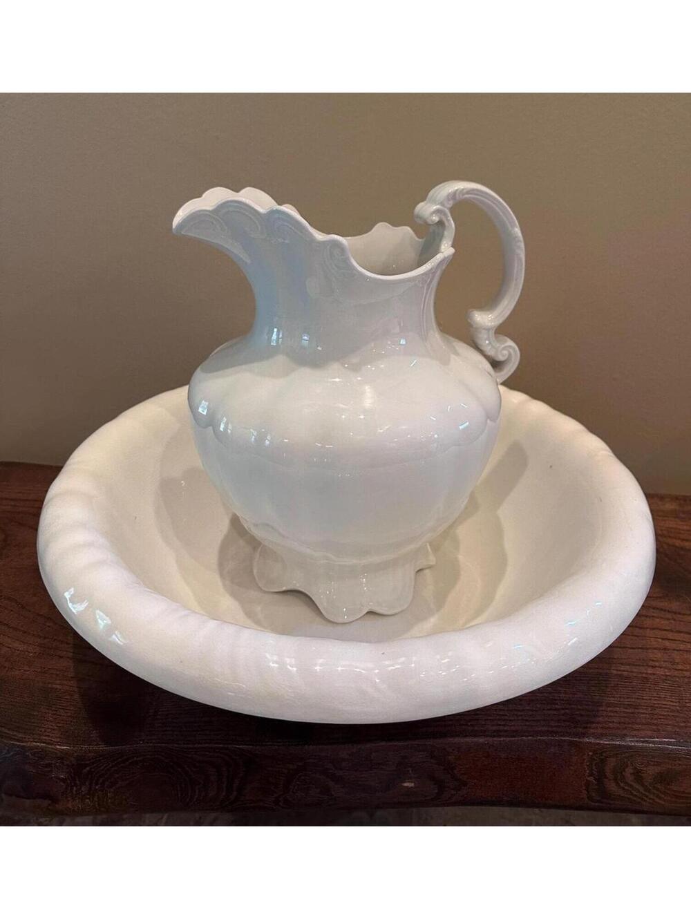 Antique Homer Laughlin Ironstone China White Wash Bowl and Pitcher